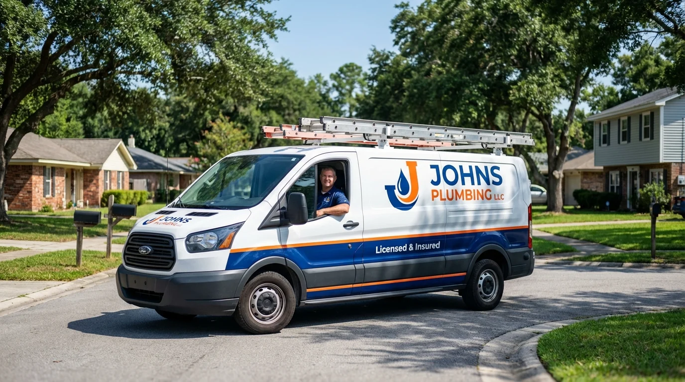 Johns Plumbing LLC service van in Lawrenceville, VA