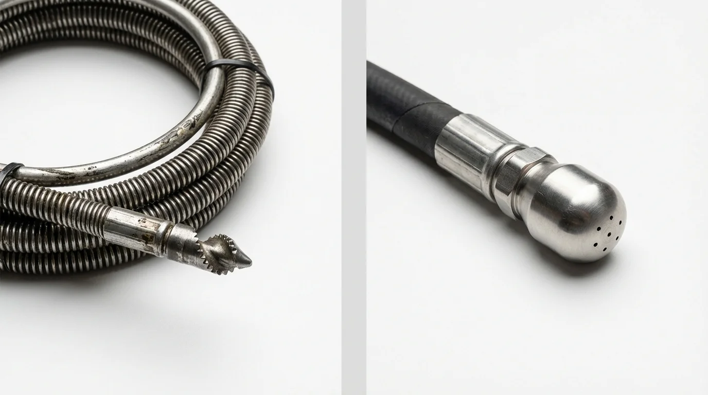 Drain snake cable and hydro jetting nozzle used for drain cleaning in Lawrenceville, VA